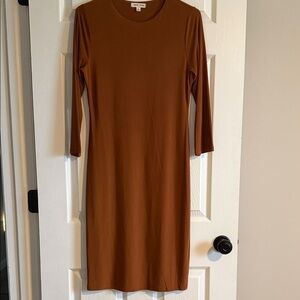 Rust Brown Long Sleeve Midi Dress